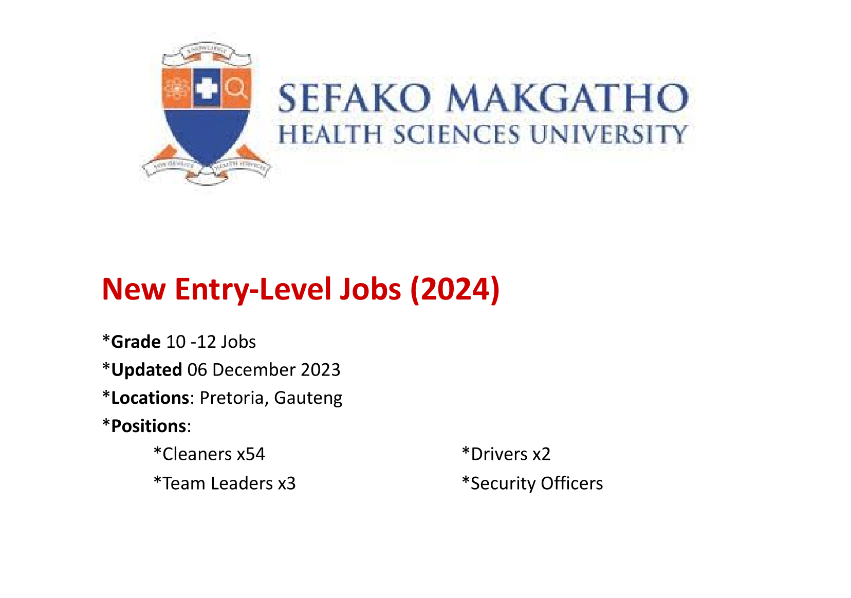 New SMU Matric Jobs | Jobs available for you!